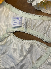 Pale Green Polyester Nylon Silky Panty Vtg Sheer Hi Cut White Lace Briefs Sz.6/M
