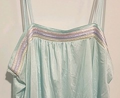 Vintage Spaghetti Strap Night Gown & Belted Robe Set Satin Pale Blue Pastel Trim