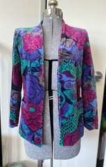 Vintage 1980s 1990s Tan Jay Nygard Colorful Floral Velvet Blazer Etro Inspired