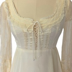 Gunne Sax Prairie Corset Maxi Dress Size S 7 Cream Lace Vintage 70s Bridal Gown