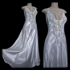 Vintage 1997 VICTORIA’S SECRET Silver Silky SATIN Nightgown LONG Maxi Gown L/XL