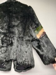 VINTAGE MULTICOLOR GENUINE RABBIT FUR SATIN LINING COAT WOMEN’S L FREE SHIP NICE