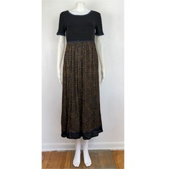 Vintage Carole Little Leopard Print Midi Dress Size Small 4 Black Ribbed Knit