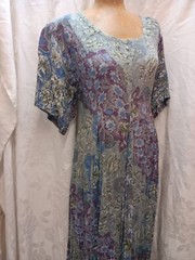 1980’s Gray Blue Purple Soft Rayon Romantic Dress by Nostalgia Size Medium