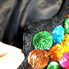Vtg Beaded Sequin Silk Statement Jacket Medium Black Colorful Dopamine Festival