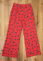VTG Women’s 70s Red Polka Dot & Blue Floral Bell Bottom Pants Sz 29″ / M 1970s