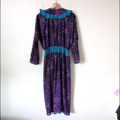 Vintage Diane Freis Purple Teal Georgette Ruffle Wrap Midi Dress 80s Housewife