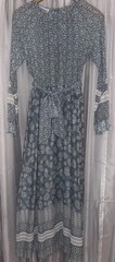 Vintage 1970 Bleeker Street Dress Cottagecore Prairie Floral Paisley Blue Medium