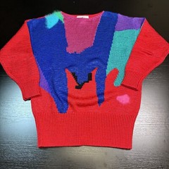 Vintage 1980’s Enfin by Marcia Red Blue Red Nylon Blend Sweater Medium/Large