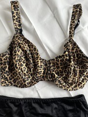 Vtg Bra Delicates UW Leopard 36D & Black Vanity Fair Second Skin Satin Brief 7 L