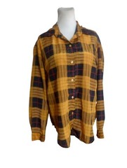 Michelle Stuart Vtg 80s 90s Blouse Size 14 Mustard Black Red Plaid Silky Shirt
