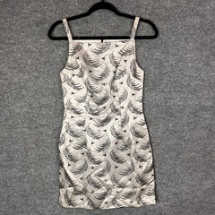 Vintage 90s Y2K Rampage Silver Black Feather Print Mini Dress Size 3 USA Made