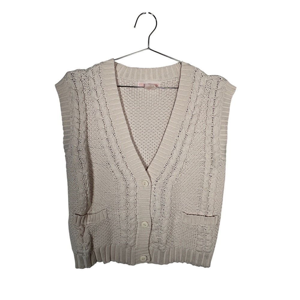 Vintage Cream Cable Knit Sweater Vest Jane Alexander Cotton Grandmacore Petite S