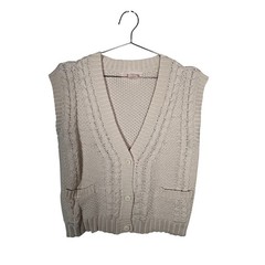 Vintage Cream Cable Knit Sweater Vest Jane Alexander Cotton Grandmacore Petite S