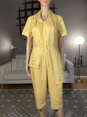 Vintage 50s 60s Feiner Fashions Yellow Floral Applique Capri JUMPSUIT Rockabilly