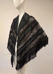 CIVIL WAR 1860’S BLACK WATERED SILK CAPE FOR DRESS W SILK FRINGE