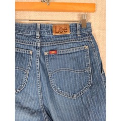 VTG Lee Pinstripe Herringbone Jeans Womens 10 Blue High Rise Tapered USA Made