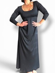 Vintage 1990 Black Maxi Gown Gold Chain Cage Neck CRC Hollywood Archive