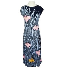 Vintage 70s Mac Tac of Paris for Leonard Sunshine Navy Floral Nylon Skirt Set