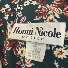 Vintage Ronni Nicole Green Maxi Dress w Cream Florals & Collar Size 6 Prairie