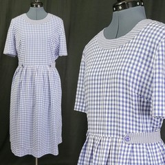 Vintage Kathie Lee Blue & White Gingham Checked Dress w Tie Waist Size 12