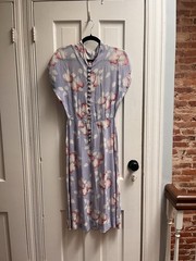 Vintage 1940s Dress 40s Purple Floral Button Front Dress