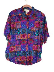 Vintage Floral Patchwork Shirt 18 Retro Mod Neon Funky Summer Beach Classic Chic