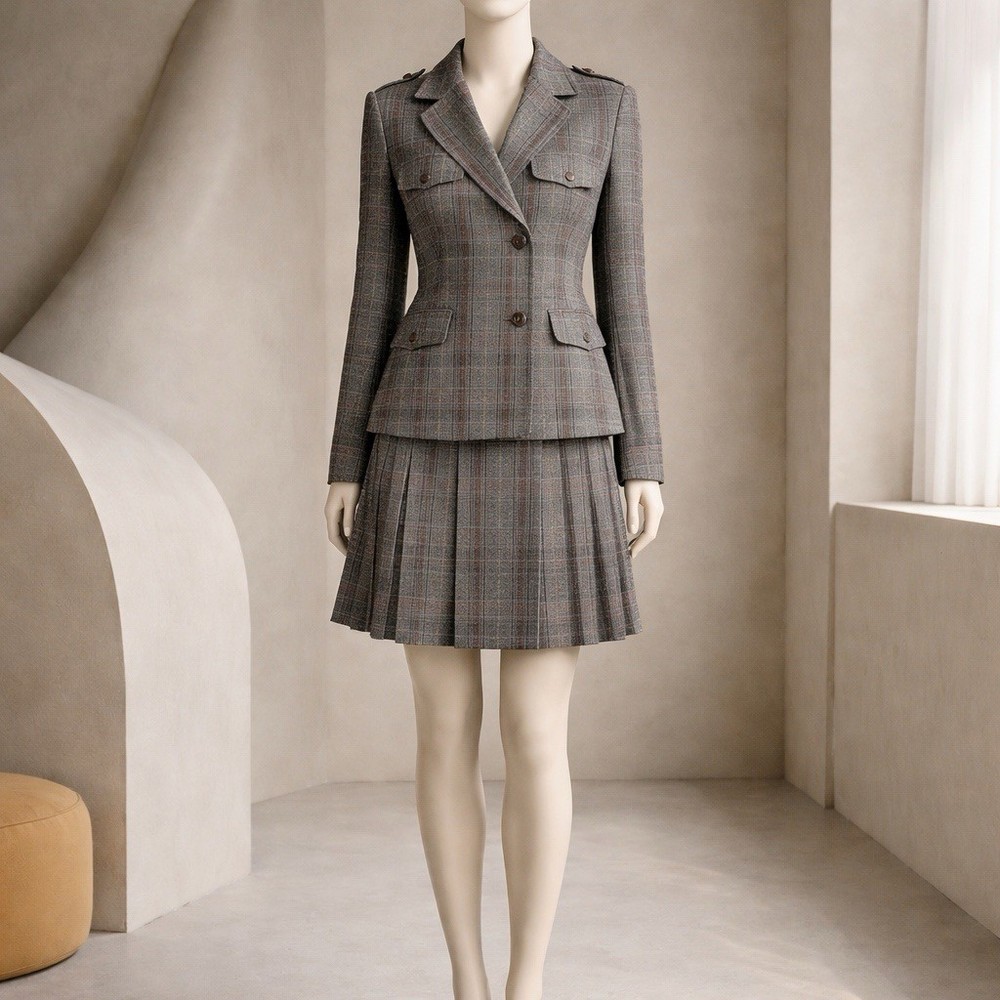 Vintage 90’s Y2K Phantom Gray Check Suit Women Skirt & Jacket Set