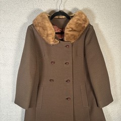 Vintage Forstmann Long Pea Coat Fur Collar Brown Double Breasted Mob Wife Duster