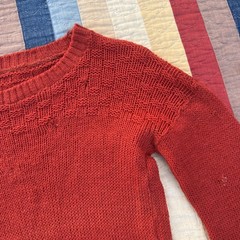 Vintage 1930s Red Wool Knit Sweater Yellow Stripe Checker Design Pull Over Top