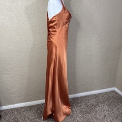 Y2k Burnt Orange Satin Formal Evening Gown Rhinestone Detail & Open Back Size 6