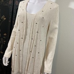 Vintage 1990’s Micro Pleated Dress and Matching Studded Cardigan Set