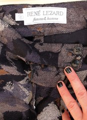 80s Vtg German Designer Rene Lezard Black Floral Woven Cotton Trouser Pant
