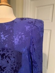 Vintage Wayne Clark Blue & Black Drop Waist Dress Padded Shoulders Pleated Skirt