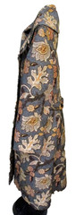 VTG Betty Rose Gray Orng Floral Coat Tapestry Double Breasted Dagger Collar Lrg