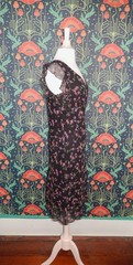 Vintage Y2K Black Pink Floral Coquette Flutter Grunge Slip Empire Waist Dress