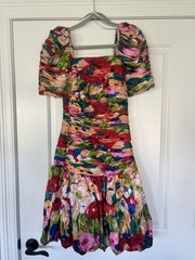 Evenings By Raul Blanco VINTAGE 80s Silk Dress Floral Ruffles Pleated Size 6