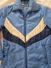 Vintage Jacket 1970’s Womens Blue Striped Snow Weather Taiwan Full Zip Ski