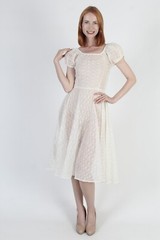 Vtg 1900s Edwardian Wedding Dress Sheer Embroidered Victorian Lawn Tea 40s Gown