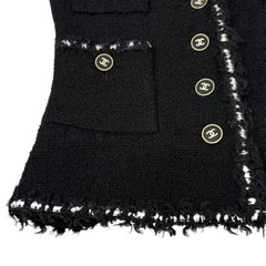 CHANEL Vintage 94A CC Logo Tweed Jacket Blazer Black White Wool Button