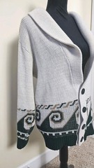 Vintage 50s 60s Grandpa Cardigan Sweater Cream and Green Womens Size Medium