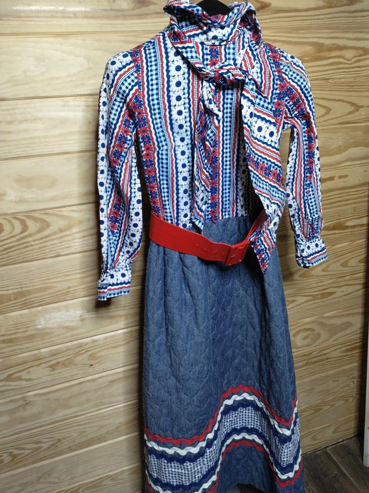 Vtg 70s Howard Wolf LS Poly Knit Knee Length Dress Peter Max Style Floral Sz 8