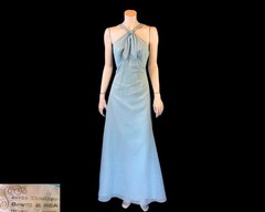 Vintage 1970s OPEN BACK Robins Egg Blue Polka Dot Halter Maxi Dress | XS S