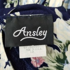 Vintage 90s Ansley Navy Blue Floral Maxi Dress Rayon Pleated Skirt Belted USA 12