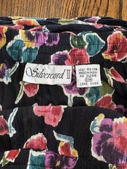 Vintage Rayon Two Piece Set Skirt 22W Jacket 20W Floral Black 90s Silvercord