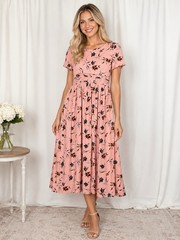 Vintage Karin Stevens Petites Pink Floral Midi Dress Rayon Cottagecore Sz 10