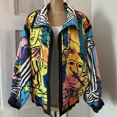 Vintage Jacket Giacca Sport Picasso-style multicolor abstract print Zipper Sz L
