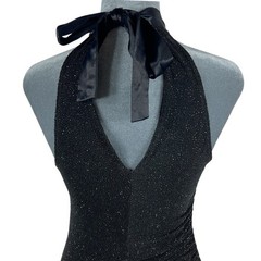 My Michelle Vintage Halter Dress Small Black Silver Glitter Ruched Y2K Fairy USA