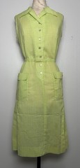 Vintage 70s Lime Mod Shirt Dress 14W Gingham Belted Tailored Midi XL Pat Perkins