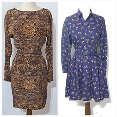 LOT 2 Vintage 1990s Dress Silk Linda Allard Ellen Tracy XS/S Serbin Horn Print